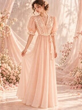 Dior Peach Nightgown with Cream Lace Trim